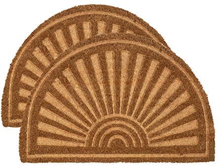 Nicola Spring Half Moon Coir Door Mats - 60 x 40cm - Embossed - Pack of 2 - Decorative Indoor Front Door Floor Mat Entry Dirt Trapper Rug Outdoor Boot Scraper Non Slip Backing Doormat