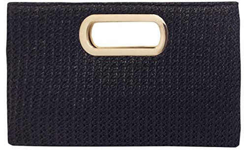 Stroh-Clutch mit Tragegriff oben, Schwarz1, Medium