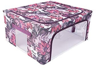 Periea ‘Beau’ Folding Collapsible Stackable Fabric Home Storage Boxes with Steel Frames (Pink Floral, Medium)