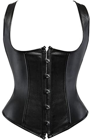 Hengzhifeng Corsage Kunstleder Unterbrust Damen Korsage Party Korsett mit Träger (EU 44-46,Schwarz)