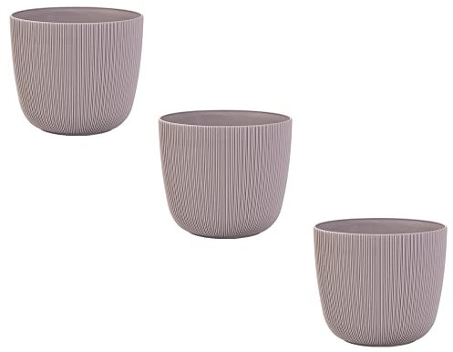 Engelland - 3 x Blumentopf mit Drainagesystem, Flieder/Violett, Rillenoptik, Pflanz-Topf, Kübel, modern, widerstandsfähig, rund, wetterfest, Kunststoff, Ø 18 cm, 3 Liter