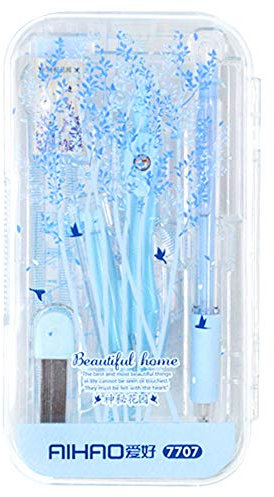 MEGAUK Zirkel- und Mathematik-Set 8 in 1 für Mathematik Geometrie, Schreibwaren-Set für Kinder, 8-teilig (Blau)