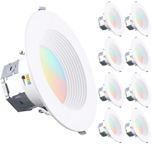 TORCHSTAR 8-Pack 5CCT 6 Inch LED Recessed Light Canless, White