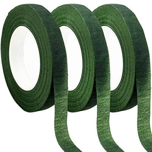3 Rollen Grün Flora Kreppband, Grün Floristenband Selbstklebend Floristenkrepp Set Blumenband Floristik Draht Klebeband Blumen Wickelband Floral Wire Tape für Bouquet Blumensträuße DIY Kunsthandwerk