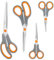 Asdirne Edelstahlschere, moderner Stil, weicher Griff, 4 Stück, Orange
