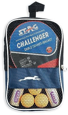 Stag Iconic Challenger Professional (Multicolor) Wood | ITTF Approved Rubber (2 Rackets & 3 Balls) | Professional Series | Table Tennis Rackets and T.T Balls Included