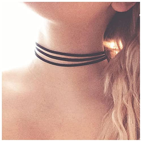 Allereya Bohemia Layered Wildleder Choker Halskette Schwarz Velvet Choker Halskette Short Black Suede Halskette Gothic Halskette Schmuck für Frauen und Mädchen (Schwarz)