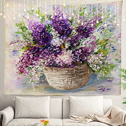 Shrahala Purple Modern Vase Bowl Wall Tapestry, Original Wall Hanging Large Tapestry Decoration Polyester Fiber White Hem Around for Dorm Room Bedroom 59.1 x 82.7 in