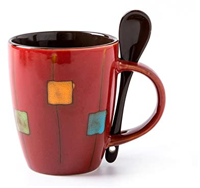 KIZQYN Kaffeebecher Keramikbecher mit Löffel und Deckel Kaffeetasse Teetasse Milch Tasse Becher 11.8oz Kaffeetasse/Kaffeepott (Color : B)