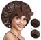 BONNET QUEEN Seidenhaube zum Schlafen mit Haarschutz für Nacht, Doppelseitige Schlafhaube Seide für Lange Haare & Locken, Verstellbare Satin Haarhaube für Damen mit Bindeband, Schokolade