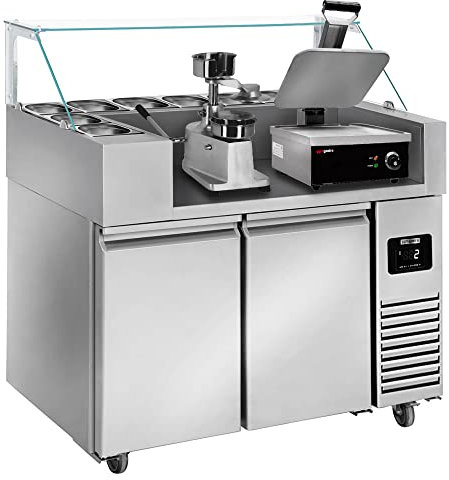 GGM Gastro | ZBF127DN#KGJ12#HMH130 | Zubereitungstisch - 1210mm - 2 Türen - für 9x GN 1/6 - inkl. Kontaktgrill & Hamburgermaschine