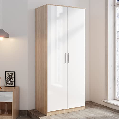 ELEGANT 2 Door Wardrobe with Hanging Rail High Gloss Bedroom Furniture for Home Bedroom, 5 Colors Available