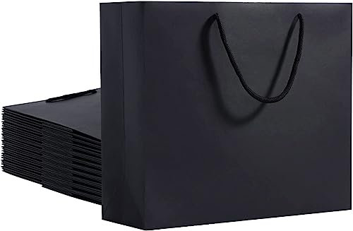 24 pcs Black Paper Bags, 40 x 12 x 28CM Gift Bags, Shopping Bags Paper for Shopping, Wedding, Birthday, Party, Gift, Retail