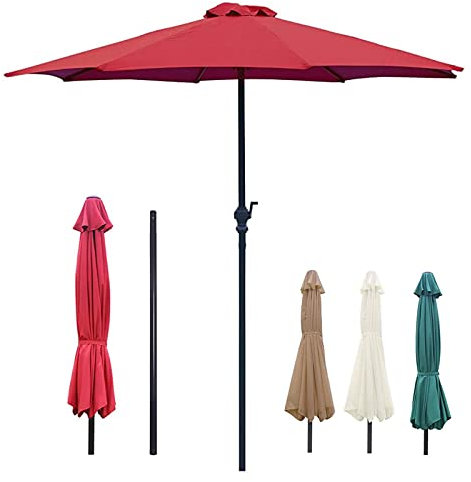 CHEMYO Outdoor Table Market Sonnenschirm Garten 9Ft/10Ft Outdoor Sonnenschirm mit Kurbel Market Center Sonnenschirme Sonnenschutz mit 8 Rippen für Garten, Rasen & Pool (Rot 9FT(270CM))