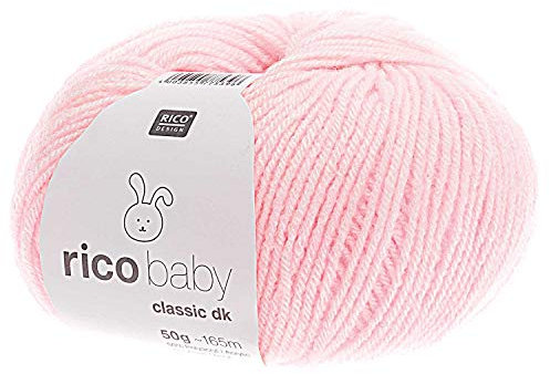 Rico Wolle Baby Classic dk, Babywolle weich und pflegeleicht zum Stricken oder Häkeln, 50% Polyamid, 50% Polyacryl, 50g 165m, Nadelstärke 3,5-4 mm (004 rosa)