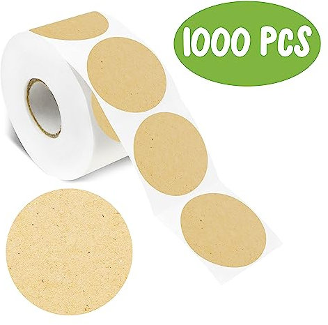 1000 natürliche braune Kraftaufkleber, runde leere Etiketten mit permanentem Klebstoff Kraftpunkt-Aufklebern mit Perforationslinie für Bastelarbeiten, persönliche und geschäftliche Nutzung