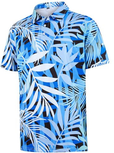 iCKER Mens Short Sleeve Polo Shirts Golf Printed Polo Shirt for Men Casual Elastic T-Shirt Soft Tee Polo Tops,Blue XK043,L