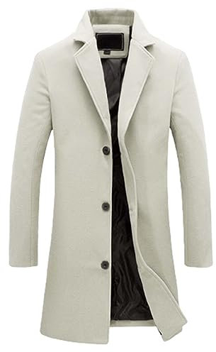 Generisch Manteau d'hiver long pour homme - Trench - Manches longues - Doublure chaude - Manteau d'hiver - Doublure thermique - Laine - Coupe ajustée - Coupe-vent - Veste intérieure, Blanc., M