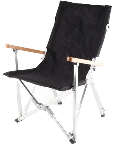 XHTLLO Chaise de Camping, Chaise Pliable Imperméable et Résistante À l'usure, Résistante Aux Rayures, Capacité de Charge de 140 Kg, Accoudoir en Bois, Chaise de Plage Ergonomique, pour la Pêche(Noir)
