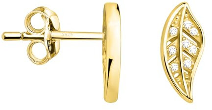 SOFIA MILANI - Damen Ohrringe 925 Silber - vergoldet/golden & mit Zirkonia Steinen - Blatt Ohrstecker - E2444
