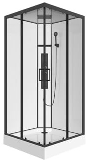 Vente-unique-Cabina de ducha de hidromasaje cuadrada - Negro mate y blanco - Ancho 90 x Prof. 90 x Alt. 215 cm - TANITO