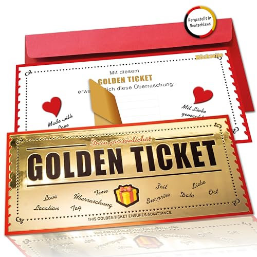 SIEESER Gutschein Goldenes Ticket mit Goldfolie, Vorderseite edel rubbelfrei - Rubbelaufkleber Rückseite - zum selbst ausfüllen - für Geburtstag, Geschenk beste Freundin, Muttertag