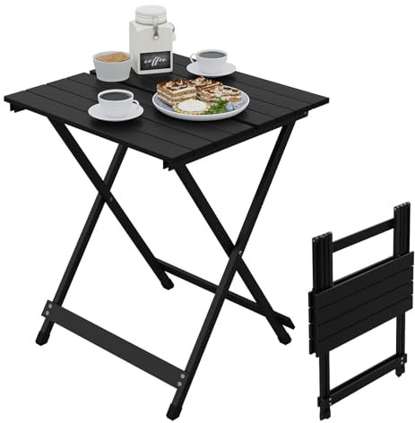 WOLTU Alu Tisch Klapptisch Campingtisch Balkontisch Gartentisch Klappbar aus Aluminium, 50.5x47x59.5cm (LxBxH) Beistelltisch für Garten, Terrasse und Balkon, Schwarz
