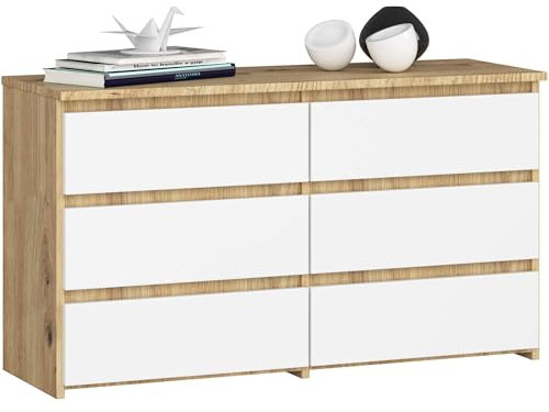 AKORD | Kommode CL-100 mit 6 Schubladen | Komodenschrank | Funktional | Für Wohnzimmer | Für Schlafzimmer | Langlebig | Rollenführung | ABS-Kante 35x100x57cm | Artisan Eiche + Weiß Front