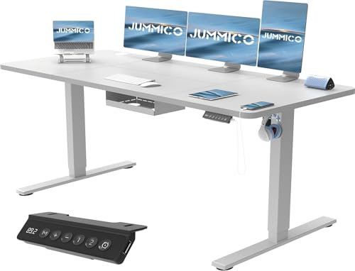 JUMMICO Höhenverstellbarer Schreibtisch mit USB-Ladeanschluss,Schreibtisch Höhenverstellbar Elektrisch, Steh-Sitz Tisch Stehpult Verstellbarer Computertisch,Standing Desk,160 x 70 cm, Gray
