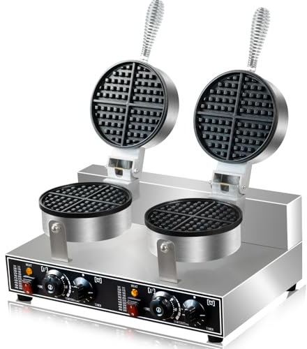AEYDJXMER 2400W Waffle Iron Double Waffle Iron Electric Waffle Iron Non-Stick Round Stainless Steel for Kitchen, Cafe, Restaurant