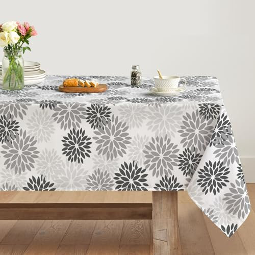 Artoid Mode Blumen Grau Dahlien Herbst Tischdecke 140x220 cm, Saisonnal Fall Fleckschutz Tischwäsche Küche Dekoration Urlaub Party Dekor