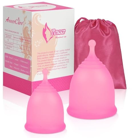 ACWOO Menstruationstasse, Menstrual Cup Medizinisches Silikon, Mestruationscup Periodentasse, Period Merula Cup 2 Größe für Normale Oder Starke Blutung(Rosa)