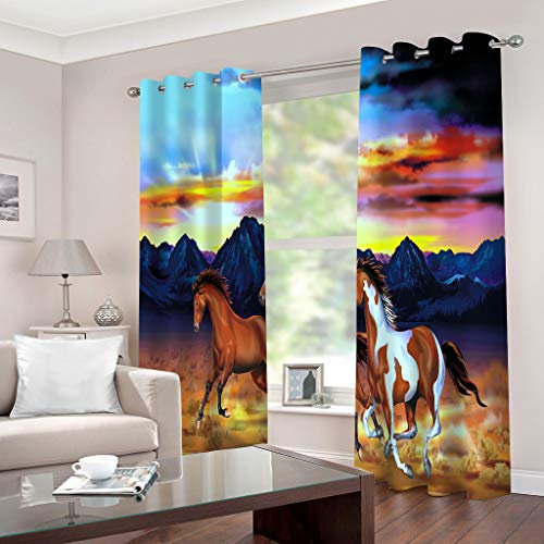 GOKSEL Gardinen 2 Stück x 140 B x 245cm H Pferd Blickdichte Gardinen -Lichtundurchlässige Vorhänge mit Ösen für Schlafzimmer Kinderzimmer Geräuschreduzierung