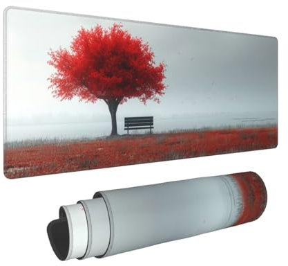 Gaming Mauspad XXL 800x400x3 mm Roter Baum Große Gaming Tastatur Matte, Wasserdicht schreibtischunterlage, Genähte Kanten rutschfeste Gummibasis Erweiterter Schreibtisch Schutz Für Home Office B-650