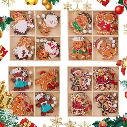 48 Pièces Ornements Bonhomme De paines D'Épice De Noël, Bonhomme en paines D'éPice Pendentif De Décorations avec Corde, Ornement en paines D'épice en Bois pour Décorations De Cacances