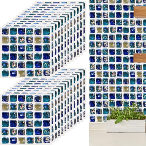 Autocollant Carreau,Yueser 24 Pièces Autocollant en Tuile Imperméable Auto-Adhésif Autocollant pour Cuisine Salon Salle de Bains Décor À Maison,20×20cm (Vert)