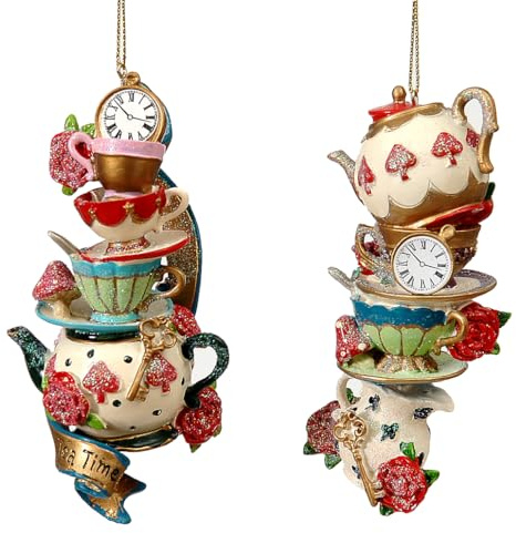 itsisa Baumschmuck Alice Tea Time - Teetassen & Teekanne (2er Set) - Weihnachtsdeko, Christbaumkugel, Weihnachten