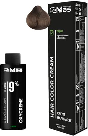 Femmas Haarfarbe Set Hellblond Schokolade Intensiv 8.99 I Hair Color Cream 100ml + Oxycreme 100ml 9% I Permanente Haar-Coloration + Entwickler I Schonend & langanhaltend I Salon-Haarfarbe für Zuhause