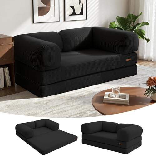 COMAX Faltbares Schlafsofa Queen, 4-in-1 Faltbare Boden-Couch Cabrio Futon-Sofa mit Armlehnen, Schlafmatratze, Stuhlbett, bequem, tragbar, ausklappbar, Lounge-Gast für Wohnzimmer, Schlafzimmer