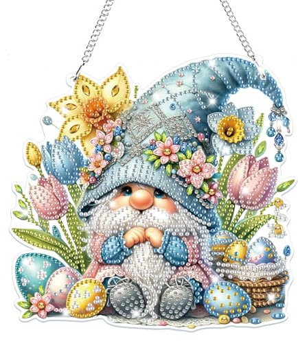 Lxmsja 5D Ostern Diamond Painting Anhänger, Gnom Diamond Painting Kinder Erwachsene, Hängende Ornament Bastelset Kreativ Set für Erwachsene Geschenk Mädchen 7 8 9 10 11 Jahre, Ostergeschenke Kinder