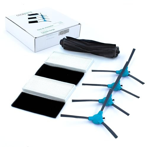 CECOPARTS Pack para Cecotec Conga Serie 1090, 1790, 1990 y 990 VITAL Accesorios x4 Cepillos laterales x2 Filtros Hepa Deposito Agua-Mopa x1 Rodillo Silicona mascota
