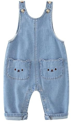 LAEMILIA Baby Girls Boys Dungarees Toddler Denim Overalls Cotton Sleeveless Jumpsuit with Pockets Cute Bear Summer Playsuit for Unisex Babies Kids Age 3 Months - 6 Years