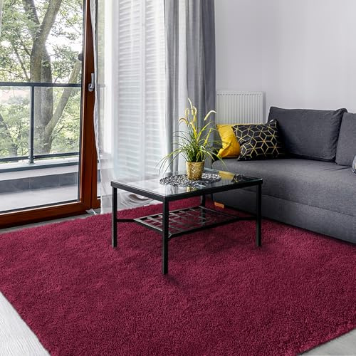 SOANNY Rugs Living Room, Soft Fluffy Shaggy Carpet Burgundy, 160x230cm | Machine Washable, Non Slip, Area Mat, Bedroom Dorm Office Lounge Playroom Nursery Bedside Sofa Kids Room Home Decor Entryway