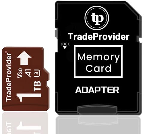 TradeProvider 1TB TF Memory Card UHS-I U3 V30 A1 C10, Up to 140MB/s Read, 4K Video Recording, High-Speed 1 Terabyte Storage for Smartphone, Tablet, Drone, Dash Cam, Security Camera