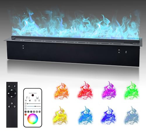 COUCHO 3D Water Vapor Fireplace, Electric Atomizing Fireplace with 64 Adjustable Flame, Humidifier with APP, Remote Control, Automatic Water Filling, 3mm Ultra-Thin Panel(27.55in)