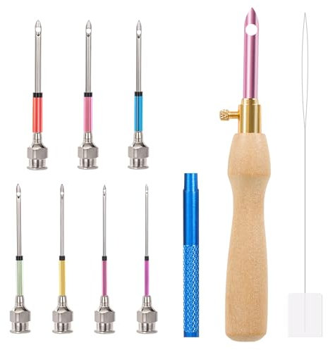 JSRQT 10 Pezzi Kit Punch Needle,Penna per Ricamo con 7 Aghi Intercambiabili Regolabili,Set di Aghi per Punzonatura,Ago Magico per Ricamo