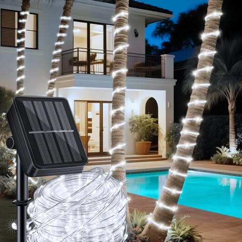 Solar Rope Lights 39FT 100LEDs,IP65 Waterproof Outdoor String Light, Palm Tree Lights for Party Garden Yard Pathway Patio Wedding Christmas Halloween Holiday Decoration (Cool White)