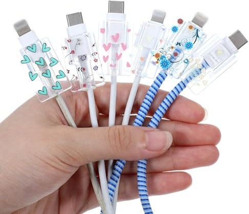 6 Pcs Cute Flower Heart Cable Protector for Chargers, Transparent Type-C PTU Cord Saver Phone Charger Accessories Cable Phone Protector for Women Girls