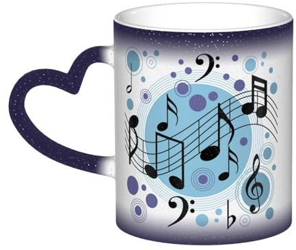 HYSDPUZK Polka Dot Music Note Color Changing Mug in The Sky - Full-Print Ceramic Mug with Heat-Sensitive Technology, Black to White Transformation