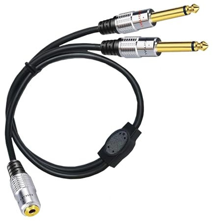 Adaptateur Femelle Jack 3,5mm vers 2x Mâle 6,35mm, Mono Câble Audio Mini 3,5 Stereo Connecteurs, Y Splitter 3,5mm (1/8 Pouce) TRS vers double 6,35mm (1/4 Pouce) TS Câble pour Mixeur Haut-parleur 50cm